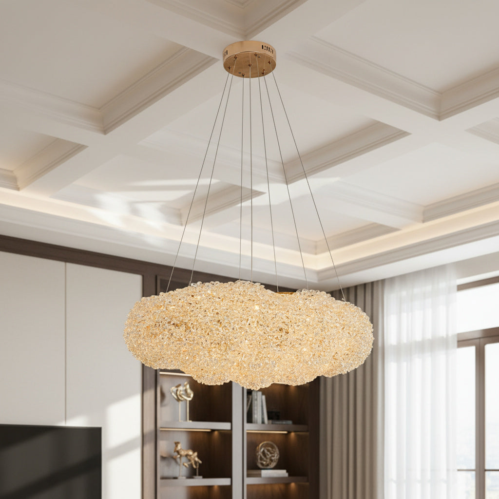 Lustra LED Suspendata Cristal ENZO Golden Sponge Echivalent 600W