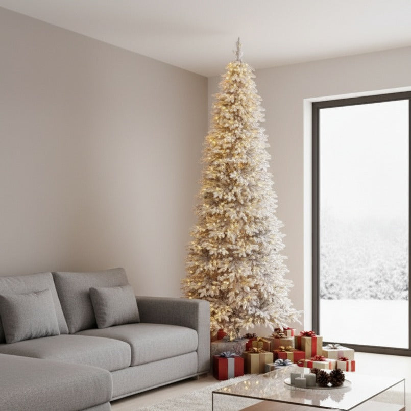 Brad Artificial de Craciun Slim Pre-Lit Alina Snow LED-uri Integrate