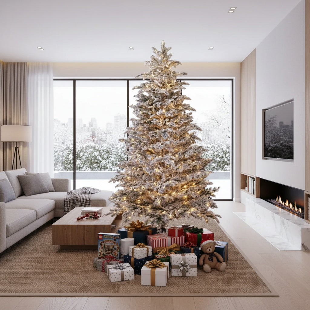 Brad Artificial de Craciun 3D Pre-Lit Naturel Snow cu LED-uri Calde