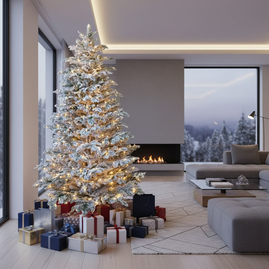 Brad Artificial de Craciun 3D Pre-Lit Naturel Snow cu LED-uri Calde