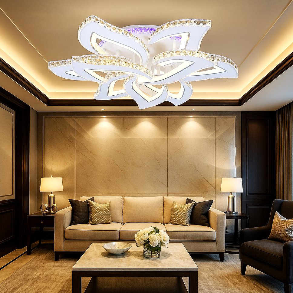 Lustra LED Camelia Grande Cristal Alba RGB Telecomanda Echivalent 1200W