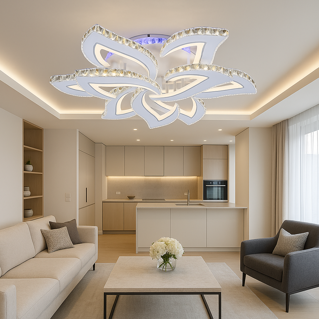 Lustra LED Camelia Grande Cristal Alba RGB Telecomanda Echivalent 1200W