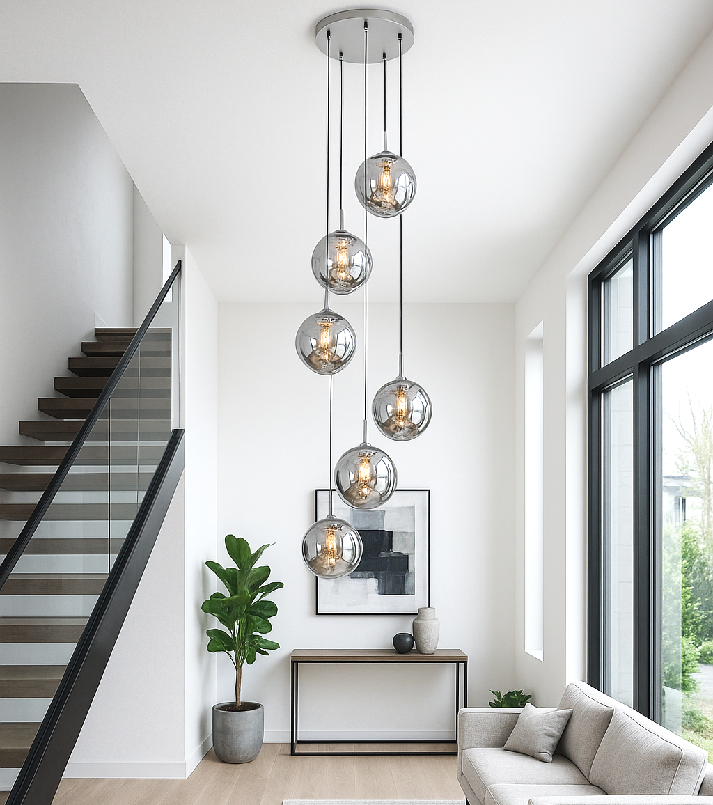 Lustra Suspendata LIMA Silver Abajur Fumuriu 6xG9