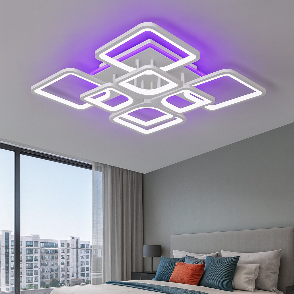 Lustra LED 4+4 SQUARE Gigant RGB Echivalent 1000W Telecomanda