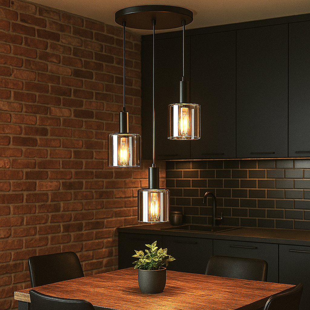 Lustra Abajur Fumuriu SAVIO Suport Rotund 3xE27