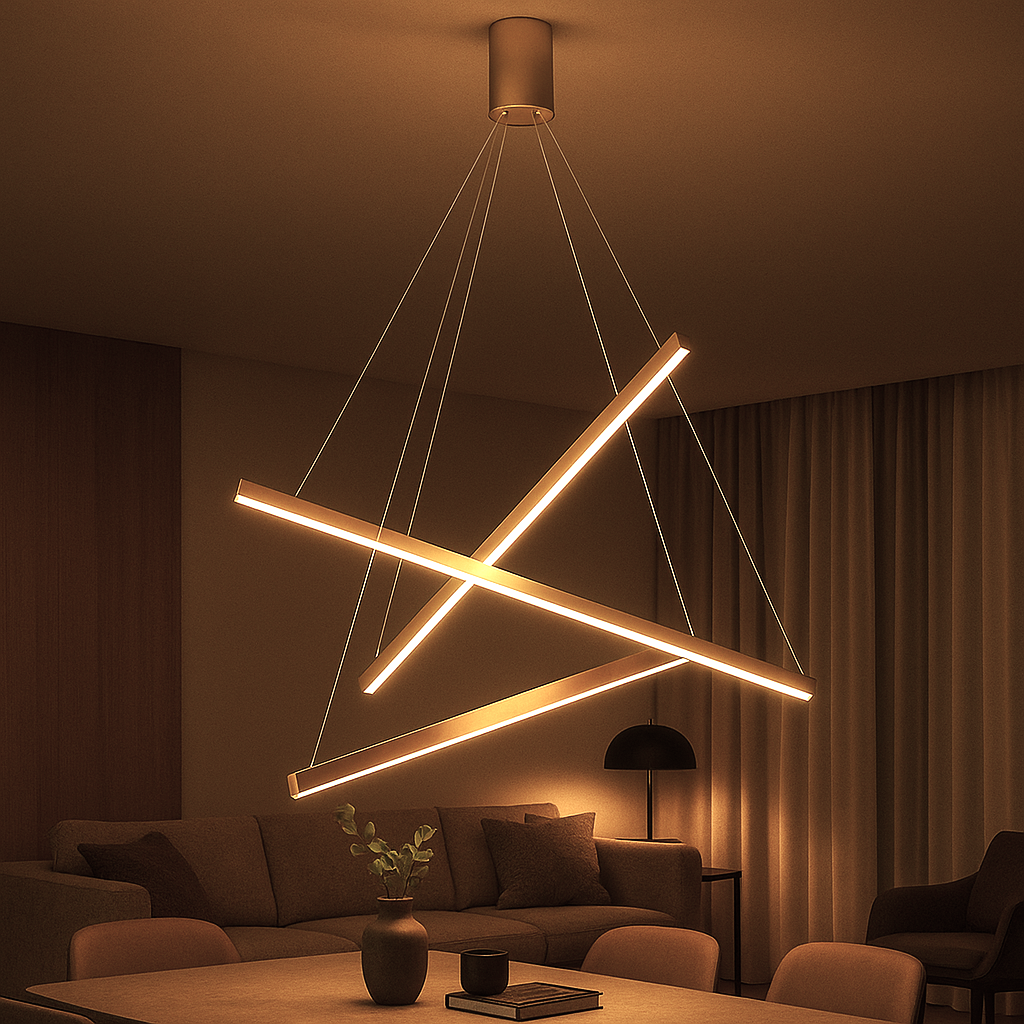 Lustra LED 3 Geometric GOLD LINES Suspendata Echivalent 400W