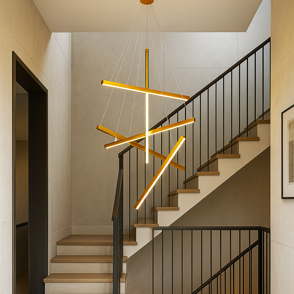 Lustra LED 5 Geometric GOLD Lines Suspendata Echivalent 500W