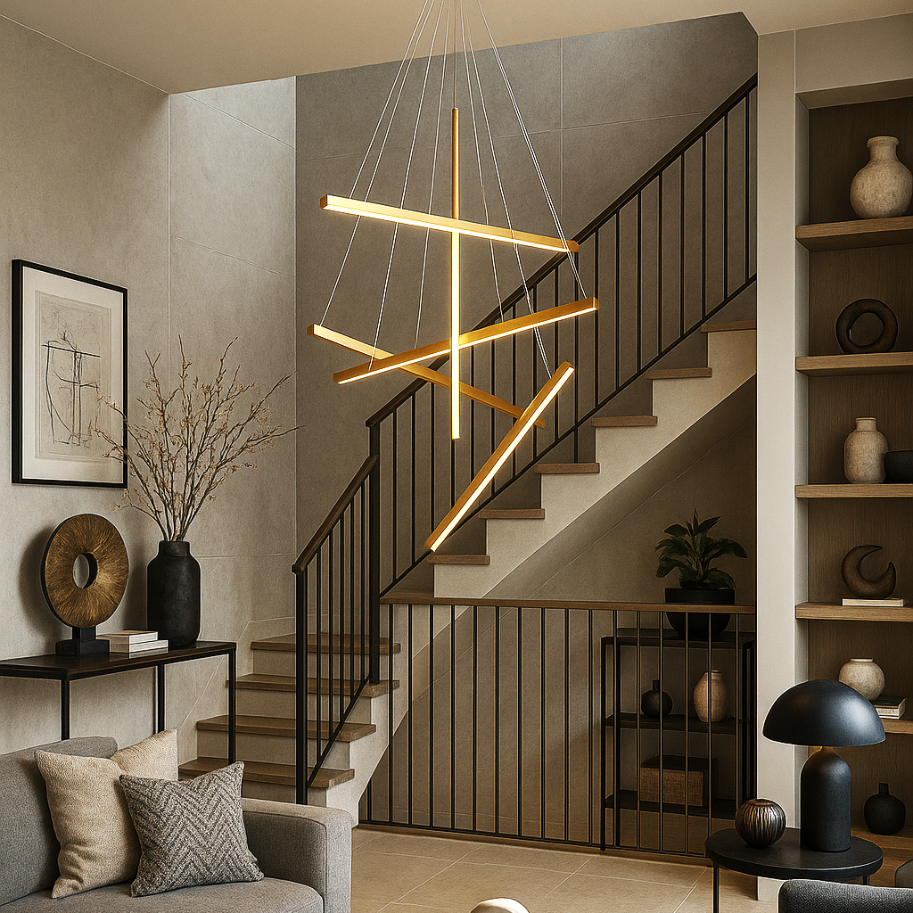 Lustra LED 5 Geometric GOLD Lines Suspendata Echivalent 500W