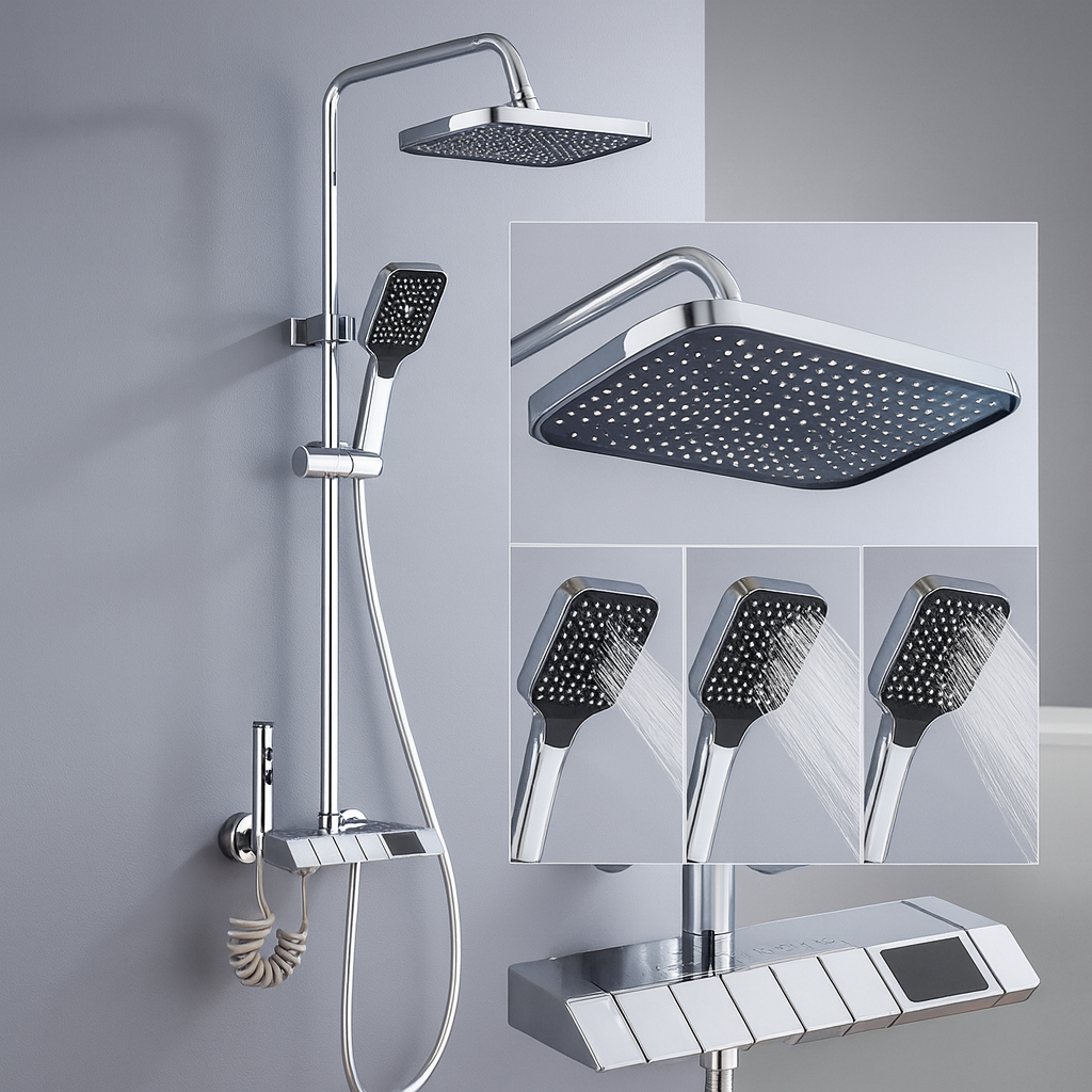 Coloana de Dus Premium 1803 Crom Cu Afisaj LCD Cap Tip Ploaie