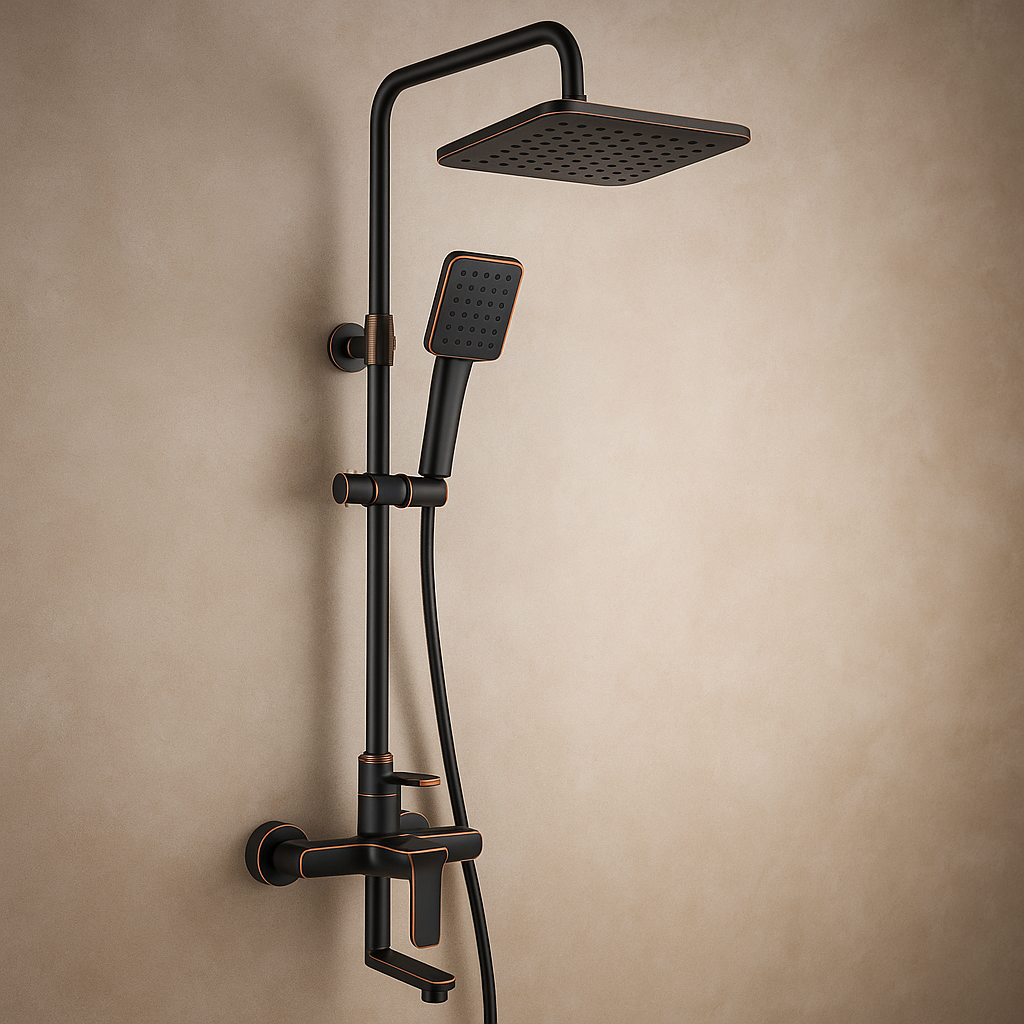 Coloana de Dus Premium Negru Antichizat 1738 cu Insertii Cupru 3 Functii