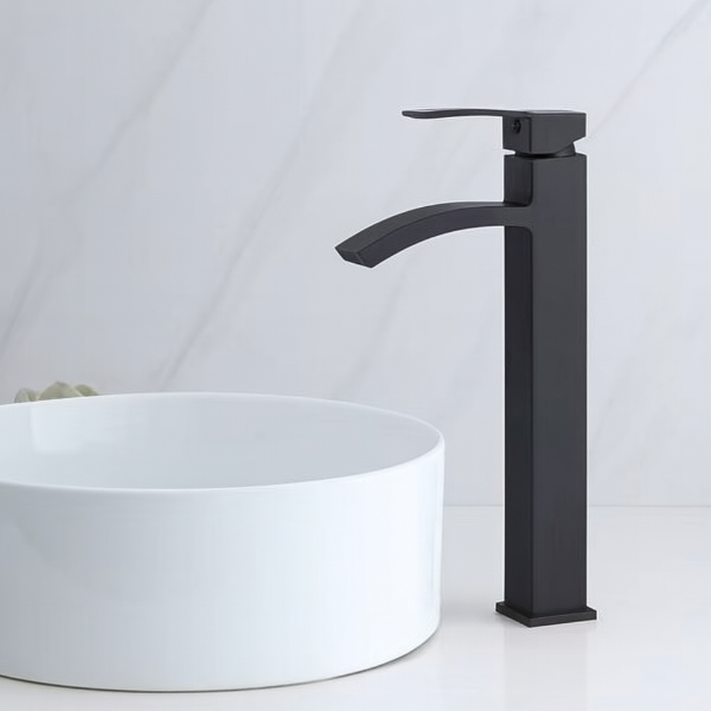 Baterie Inalta Pentru Lavoar Din Alama Finisaj Negru Mat Design Modern 042