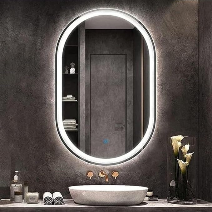 Dulap Baie cu Oglinda LED Ovala 50x80cm 3 Lumini si Dezaburire