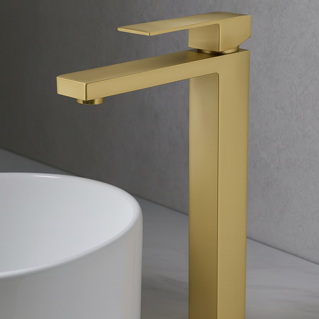 Baterie Inalta Pentru Lavoar Din Alama Finisaj Auriu Mat Design Elegant