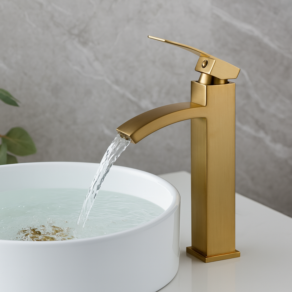 Baterie Inalta Pentru Lavoar din Alama  Finisaj Bronz Auriu Mat Design Elegant 044