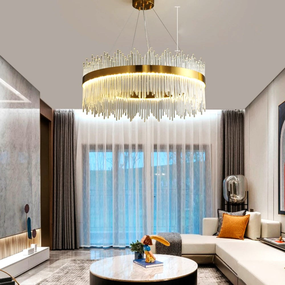 Lustra LED Suspendata CROWN Gold Cristal 60cm Echivalent 500W