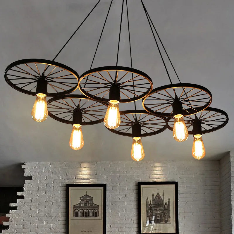 Lustra Vintage Wheels Black 6xE27 NEAGRA / VINTAGE SI RETRO DESIGN Lighting Fixtures
