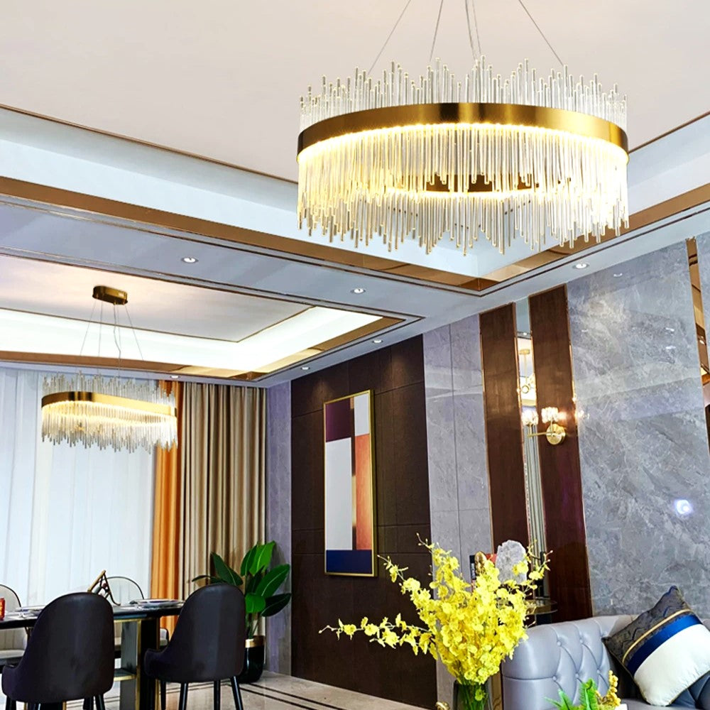 Lustra LED Suspendata CROWN Gold Cristal 60cm Echivalent 500W