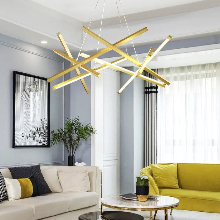 Lustra LED Suspendata LINNES Gold Telecomanda Echivalent 500W