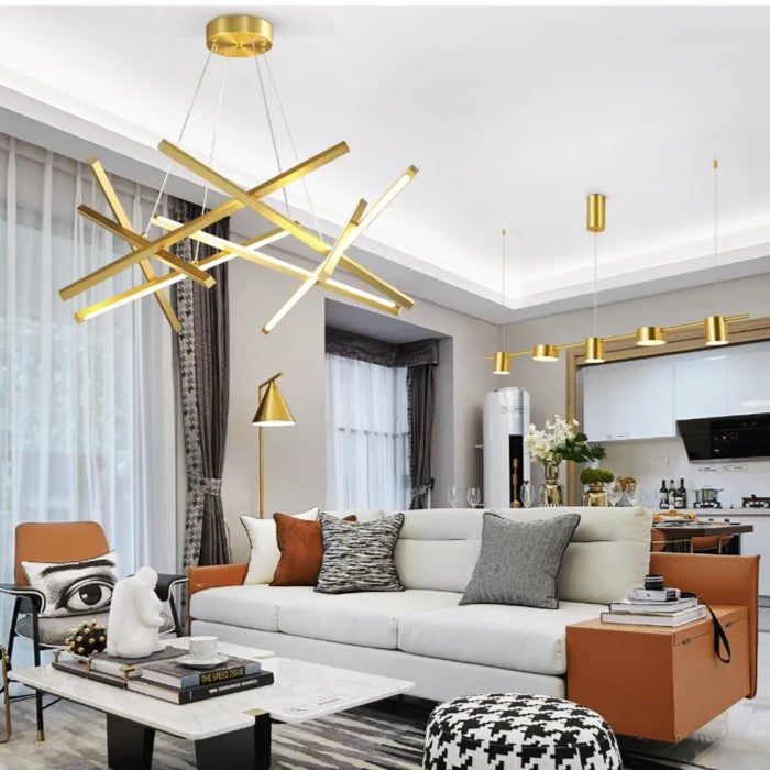Lustra LED Suspendata LINNES Gold Telecomanda Echivalent 500W