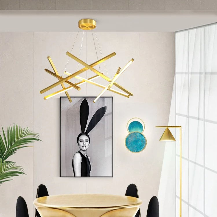 Lustra LED Suspendata LINNES Gold Telecomanda Echivalent 500W