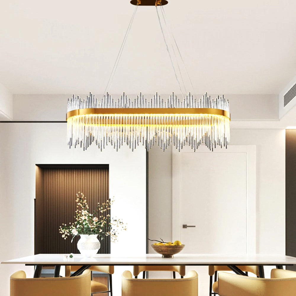 Lustra LED Suspendata CROWN Gold Cristal 80x30cm Echivalent 600W