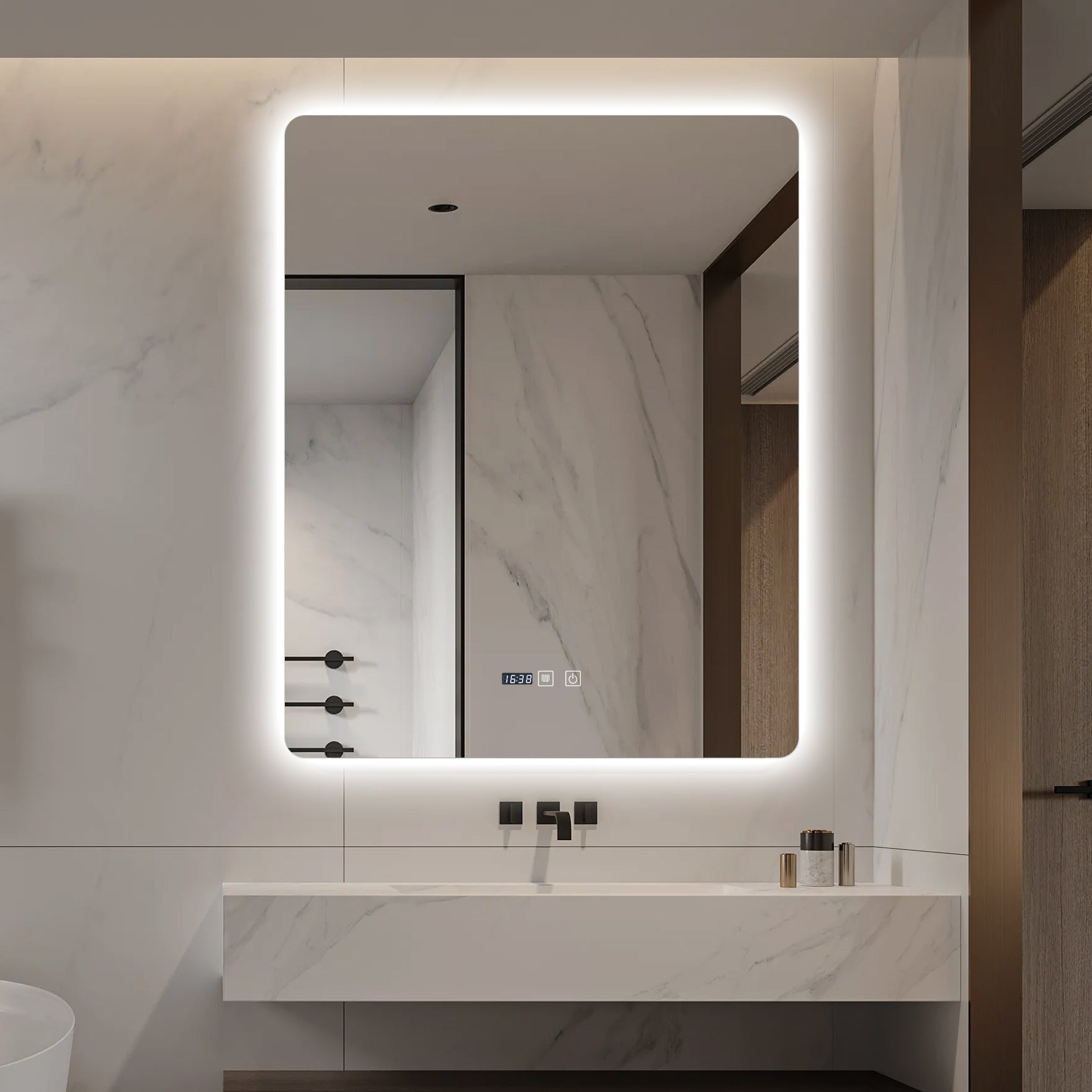 Oglinda LED Dreptunghiulara cu Ceas 100x80cm Functie Dezaburire si Touch