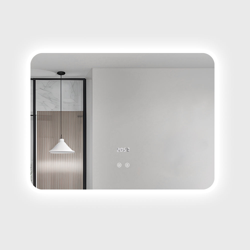 Oglinda LED Dreptunghiulara cu Ceas 80x60cm Functie Dezaburire si Touch