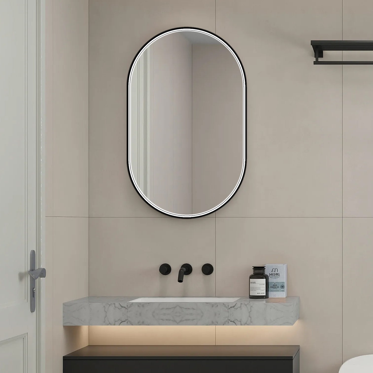 Oglinda LED Ovala Functie Dezaburire Touch si 3 Lumini 50x90cm