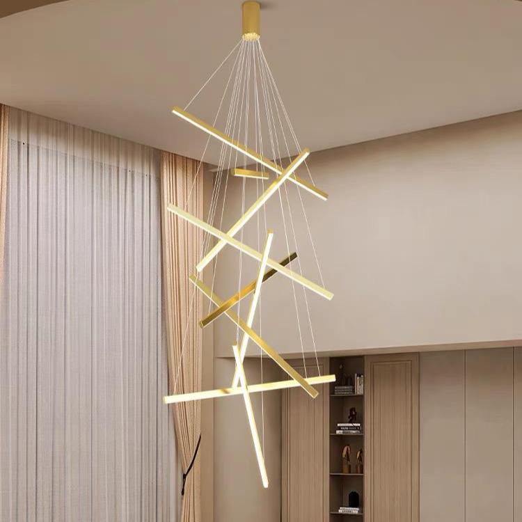 Lustra LED 9 Geometric GOLD Lines Suspendata Echivalent 1200W 300CM