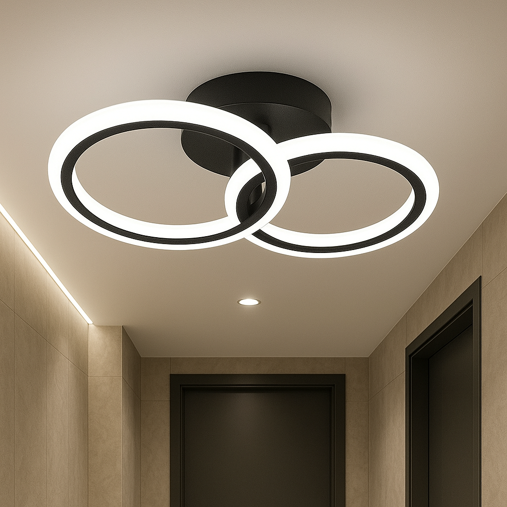 Lustra LED 1+1 Circle Design Black Echivalent 300W Telecomanda