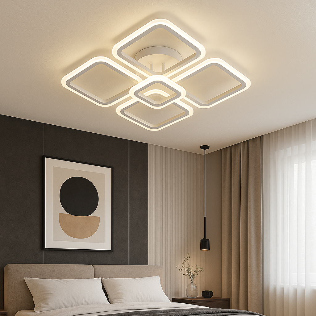 Lustra LED 4+1 SQUARE Alb Echivalent 400W Telecomanda