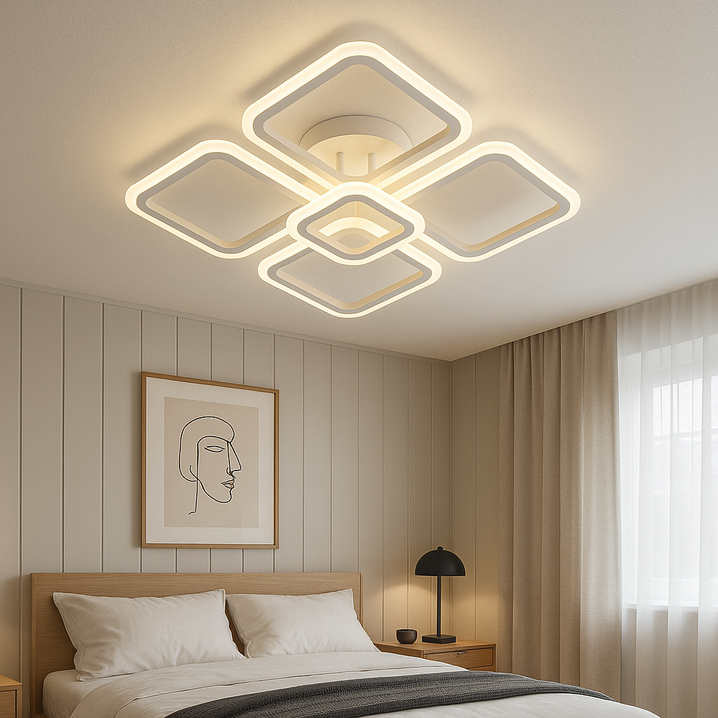 Lustra LED 4+1 SQUARE Alb Echivalent 400W Telecomanda