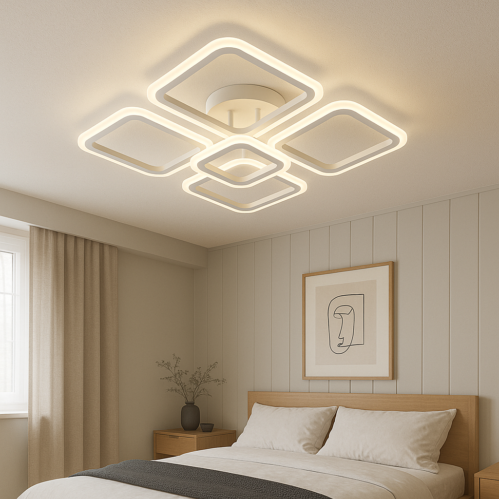 Lustra LED 4+1 SQUARE Alb Echivalent 400W Telecomanda