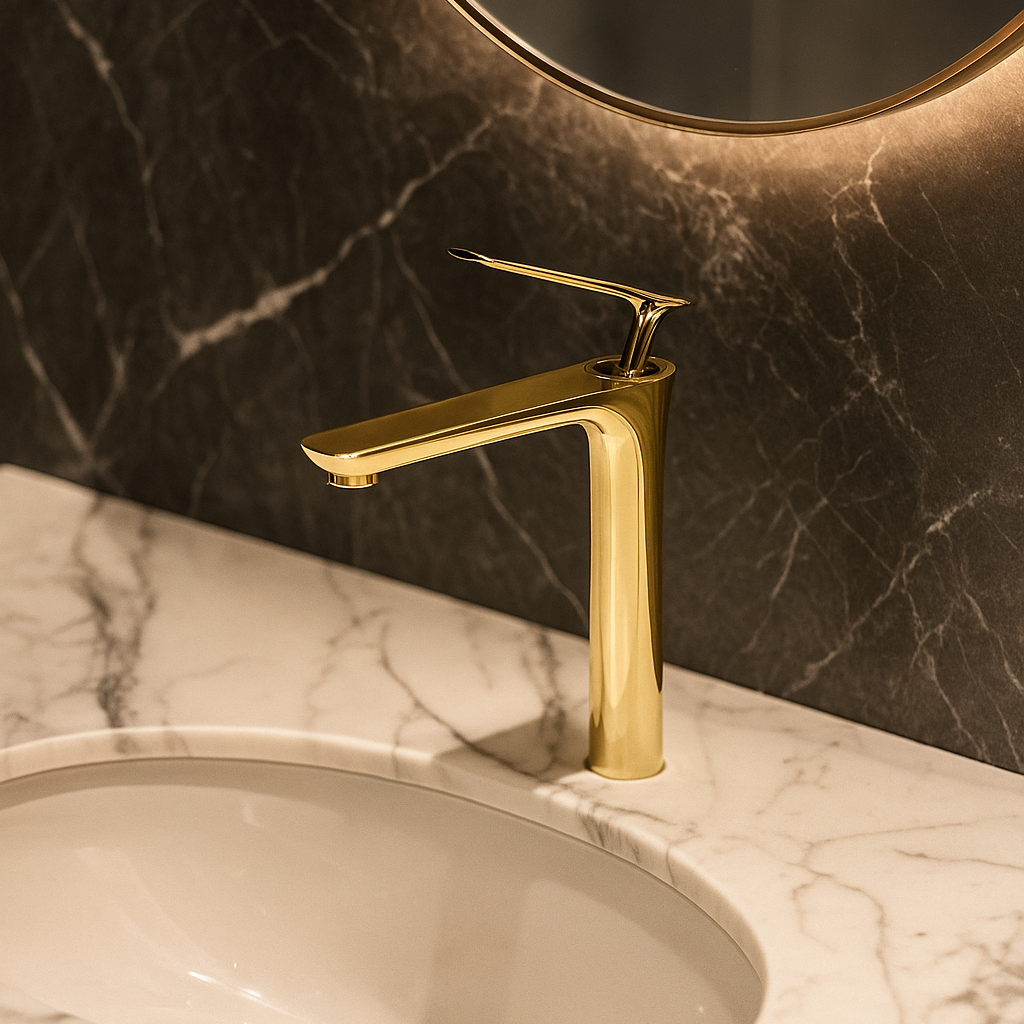 Baterie De Lavoar Gold Din Alama Finisaj Auriu Lucios