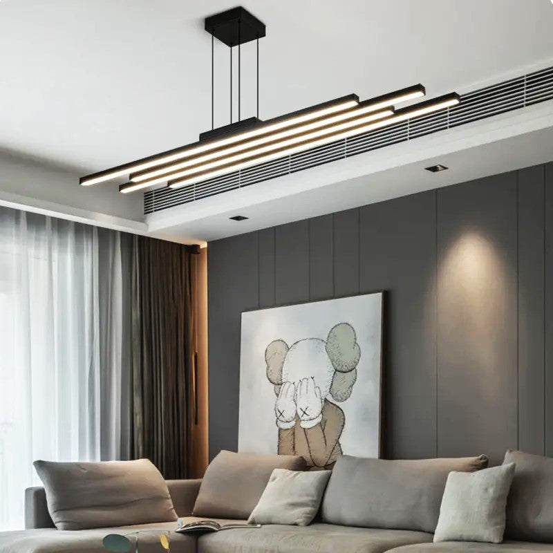 Lustra LED Suspendata 4 Linnes Black Echivalent 400W Telecomanda