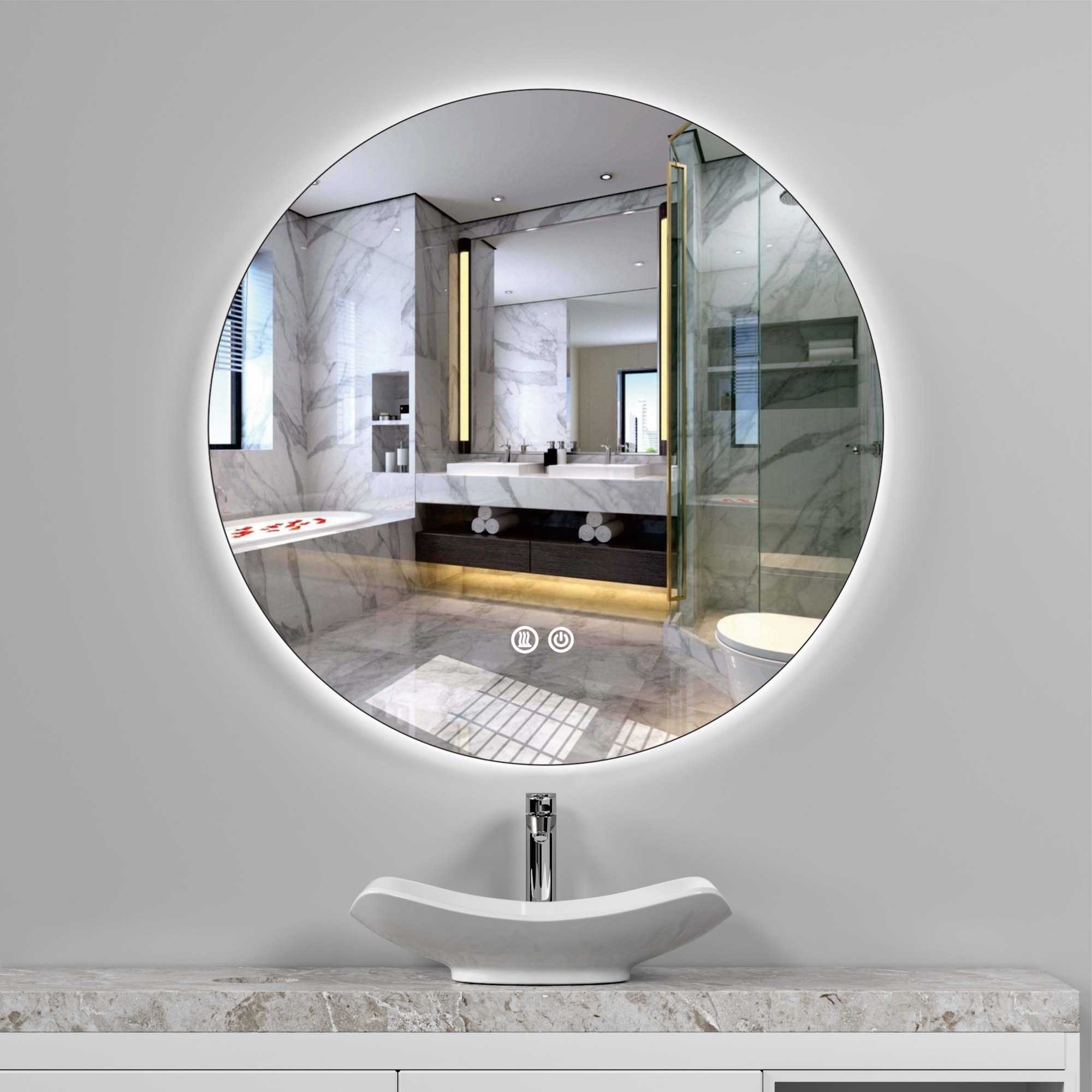 Oglinda LED Rotunda 60cm, 3 Lumini, Dezaburire si Touch OD006