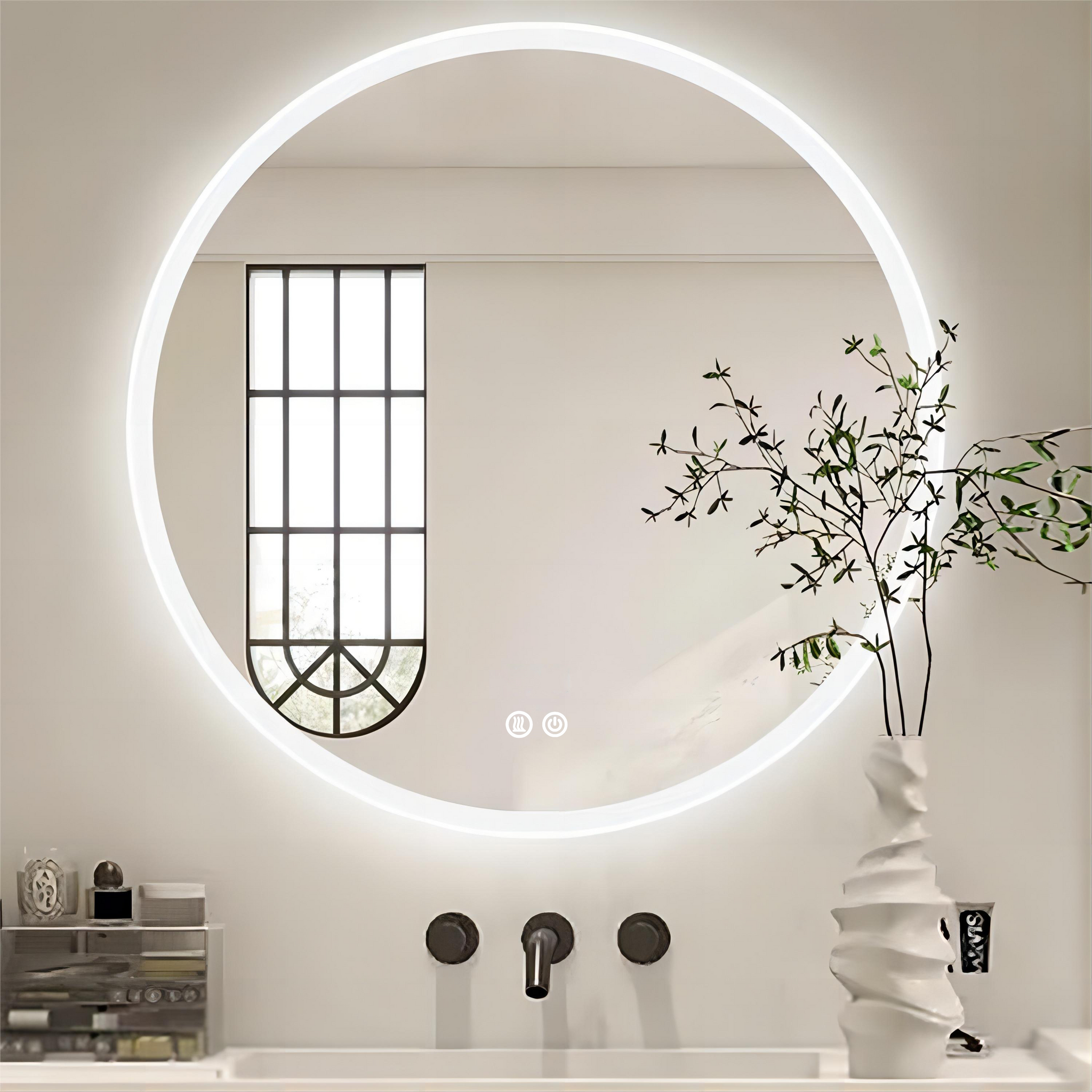 Oglinda LED Rotunda 60cm, 3 Lumini, Dezaburire si Touch OD012