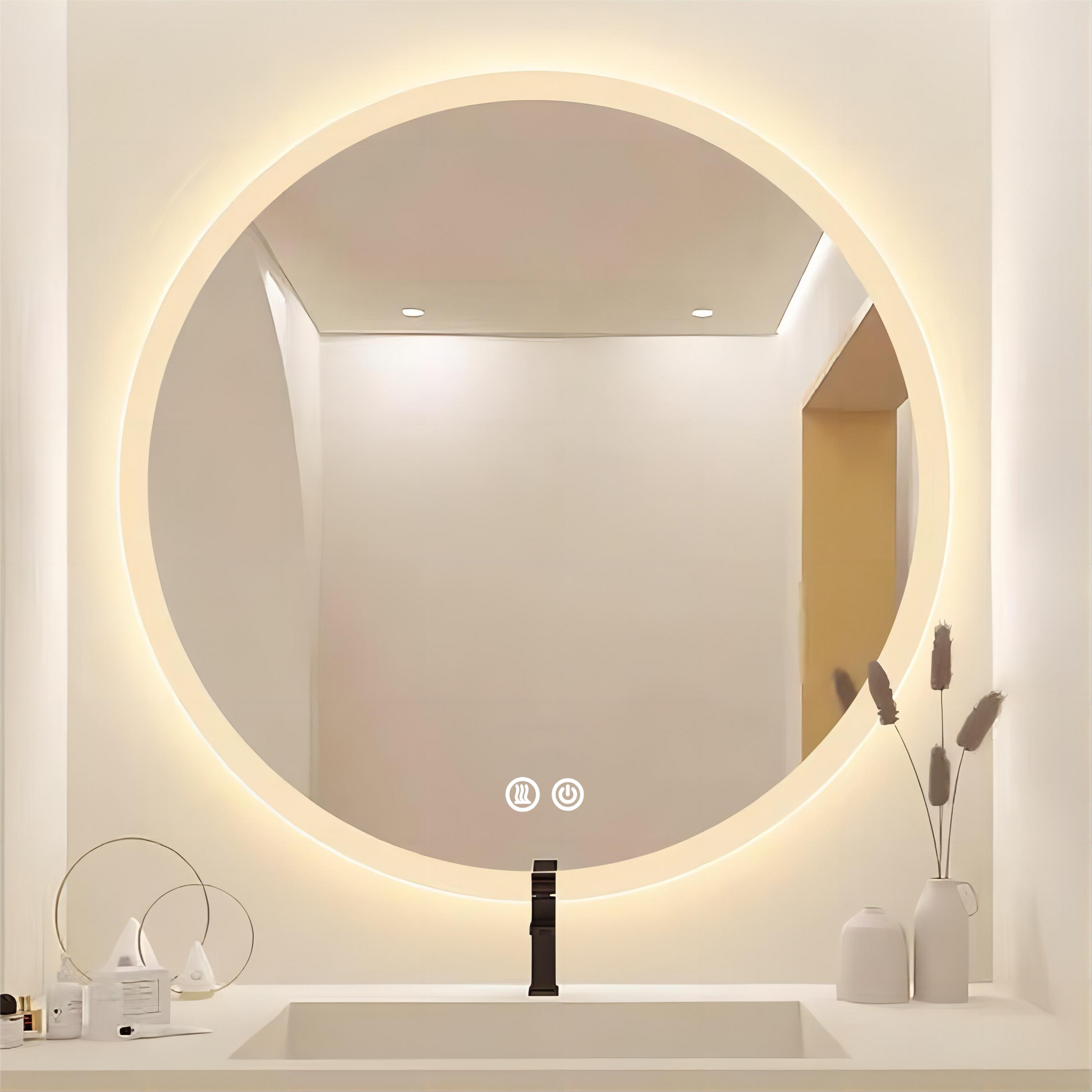 Oglinda LED Rotunda 70cm, 3 Lumini, Dezaburire si Touch OD013