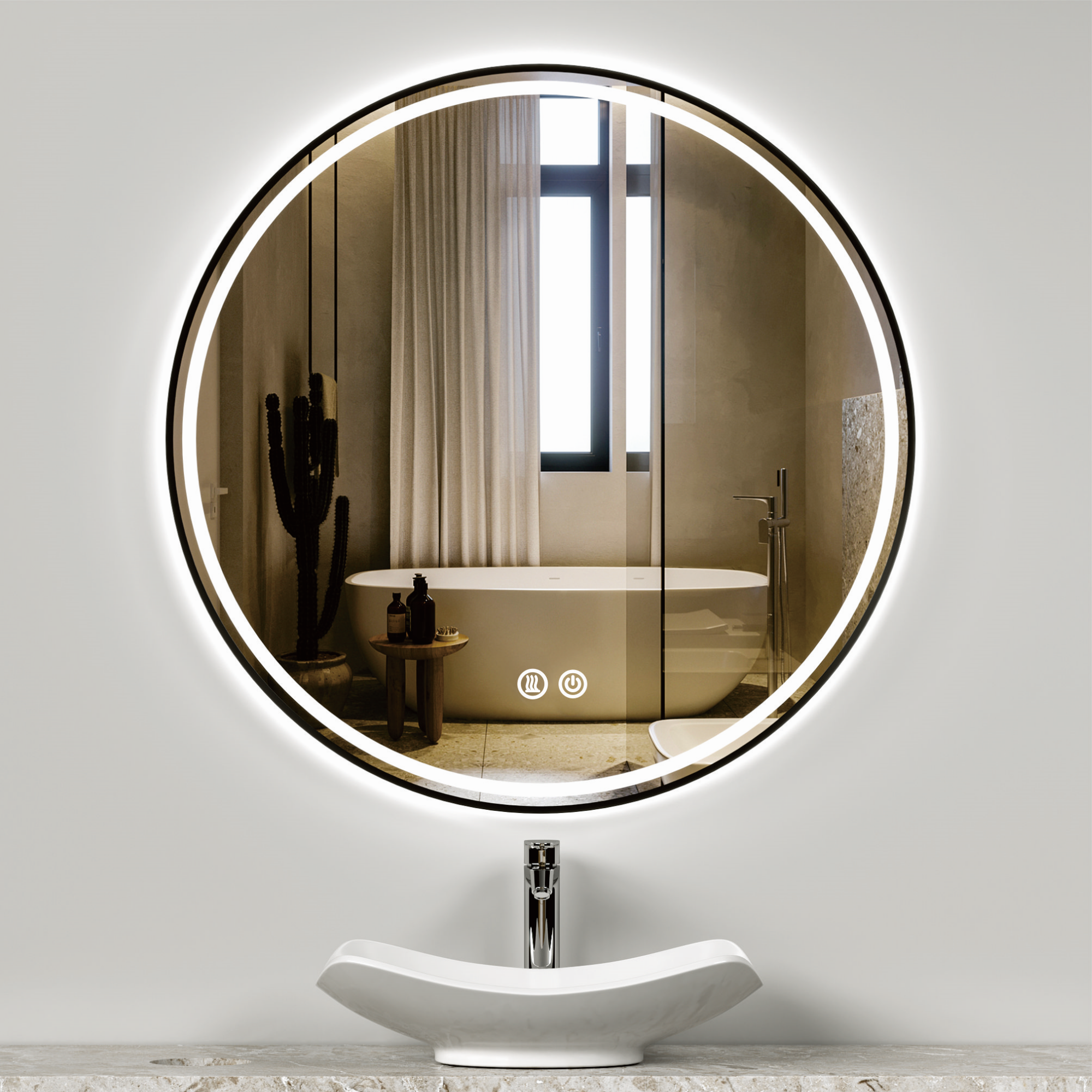 Oglinda LED Rotunda 70cm Rama Neagra, Touch si 3 Lumini OD016/BK