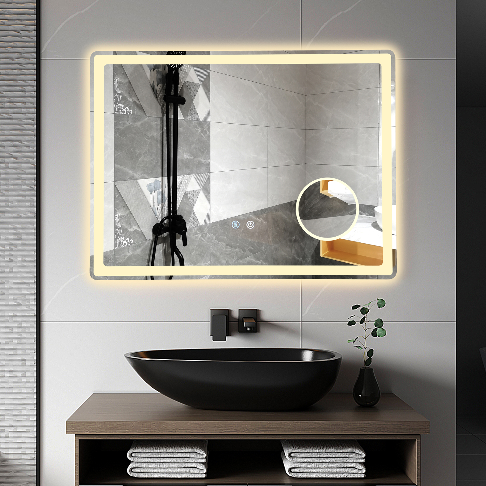 Oglinda LED 80x60cm, Lupa, 3 Lumini, Dezaburire si Touch OD023