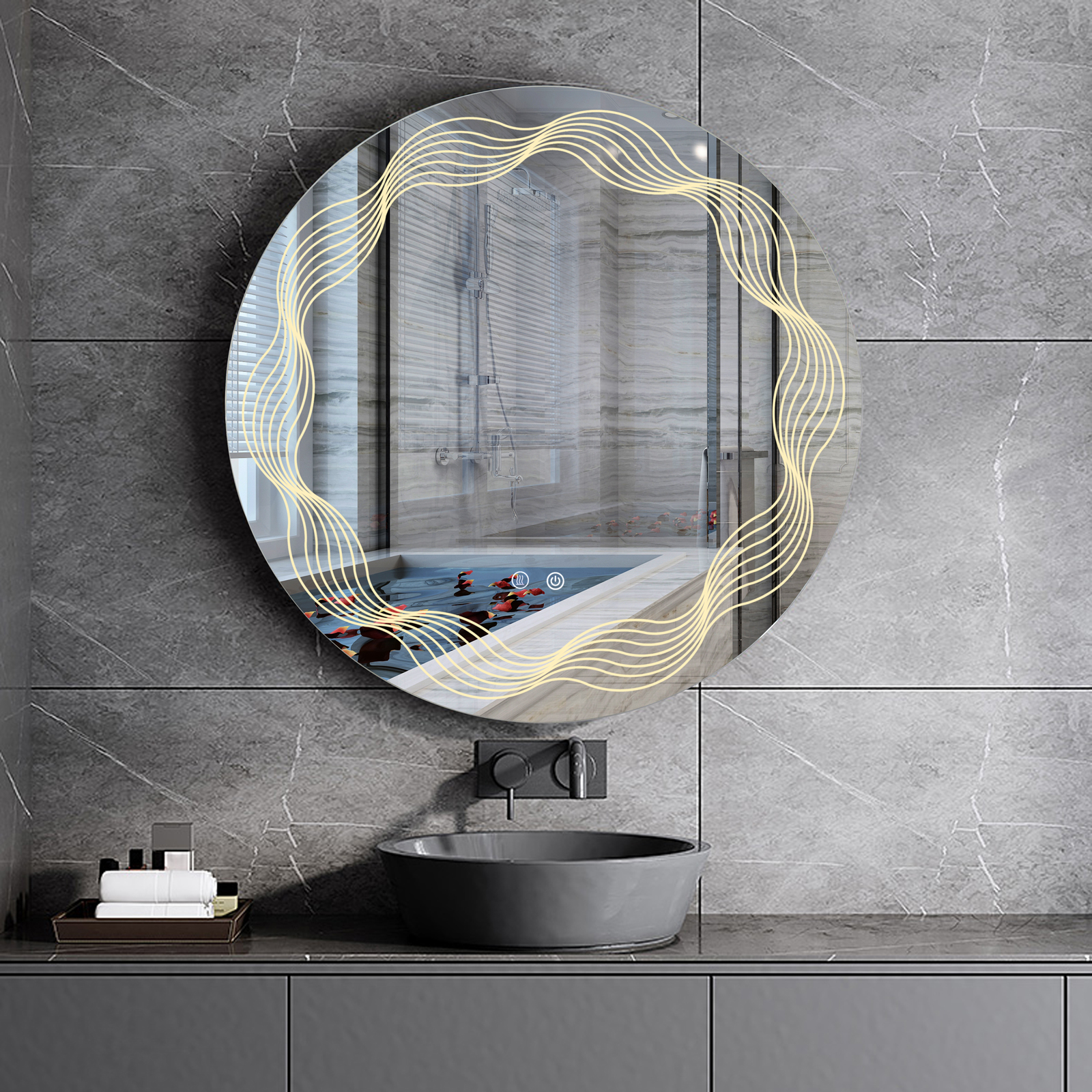 Oglinda LED Rotunda 70cm, 3 Lumini, Dezaburire si Touch OD060-5