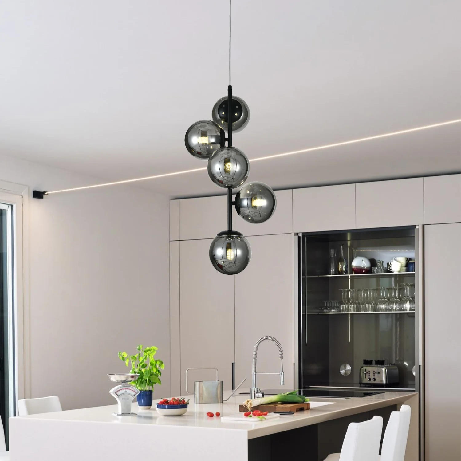 Pendul DIONIS Negru Abajur Fumuriu 5xE27