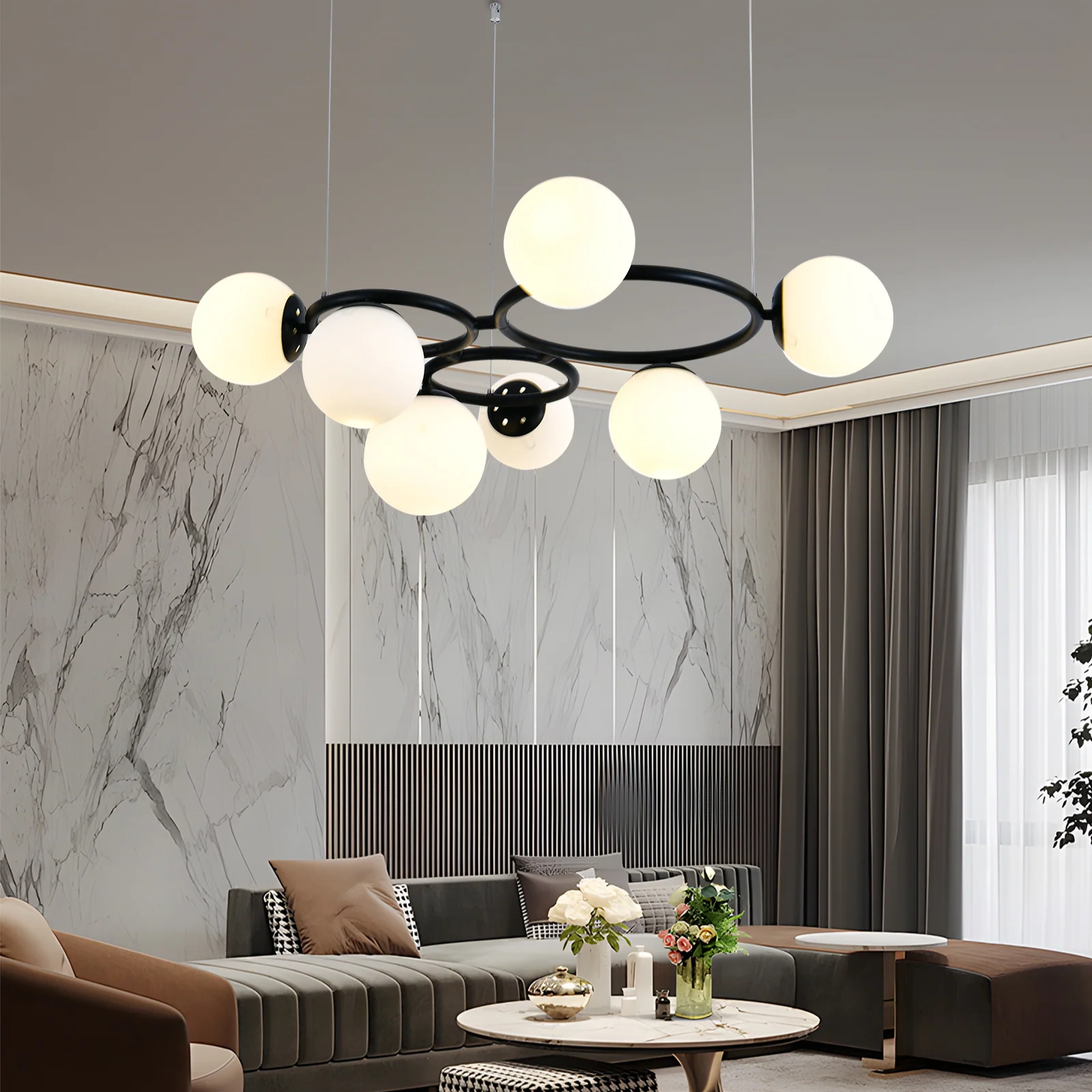 Lustra Suspendata DIONIS Circles Black Abajur Mat 7xE27