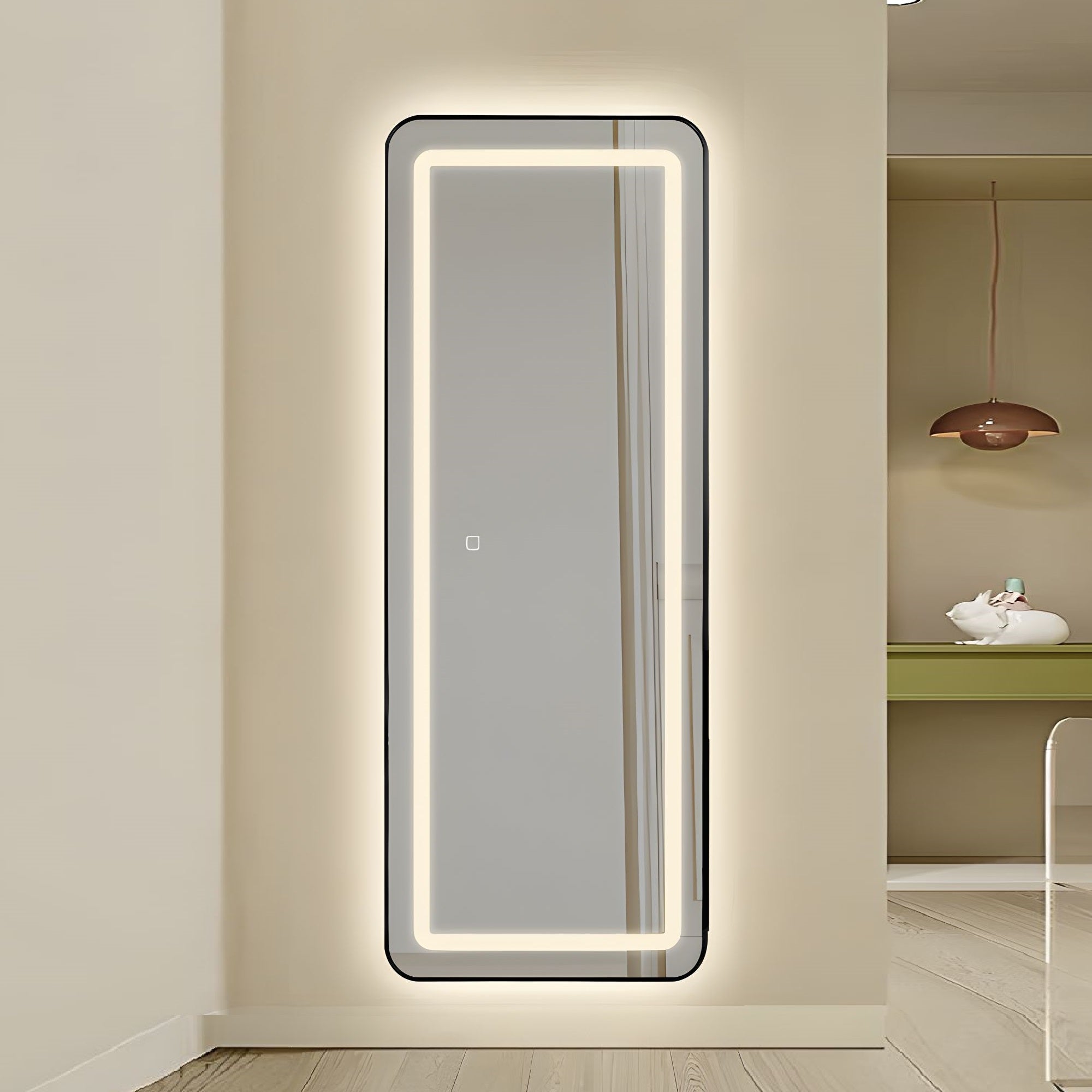 Oglinda LED cu Touch 50x160cm Floor Standing Black Obtuse Angles