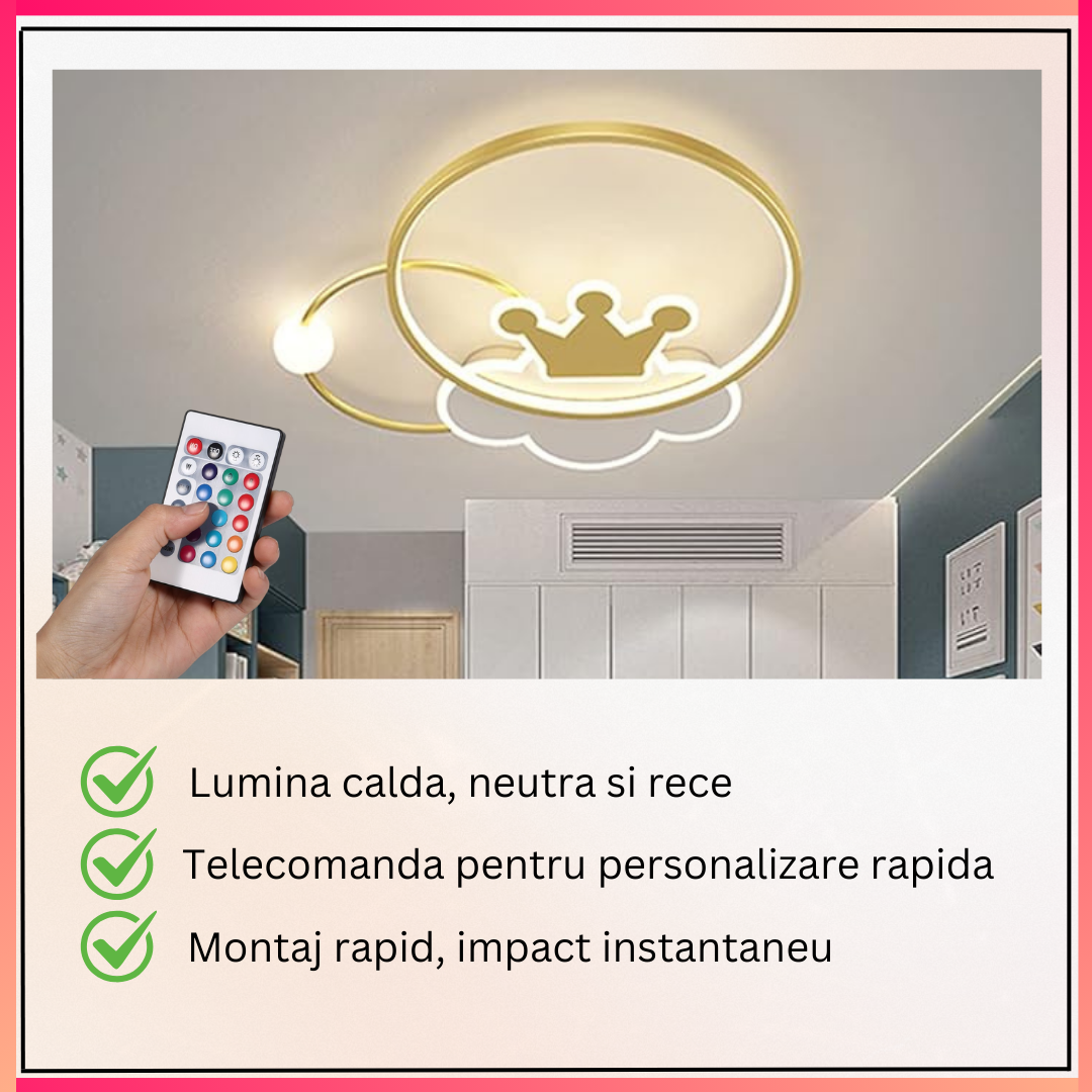 Lustra LED 110W Gold Majesty Telecomanda Echivalent 300W KIDS Lighting Fixtures