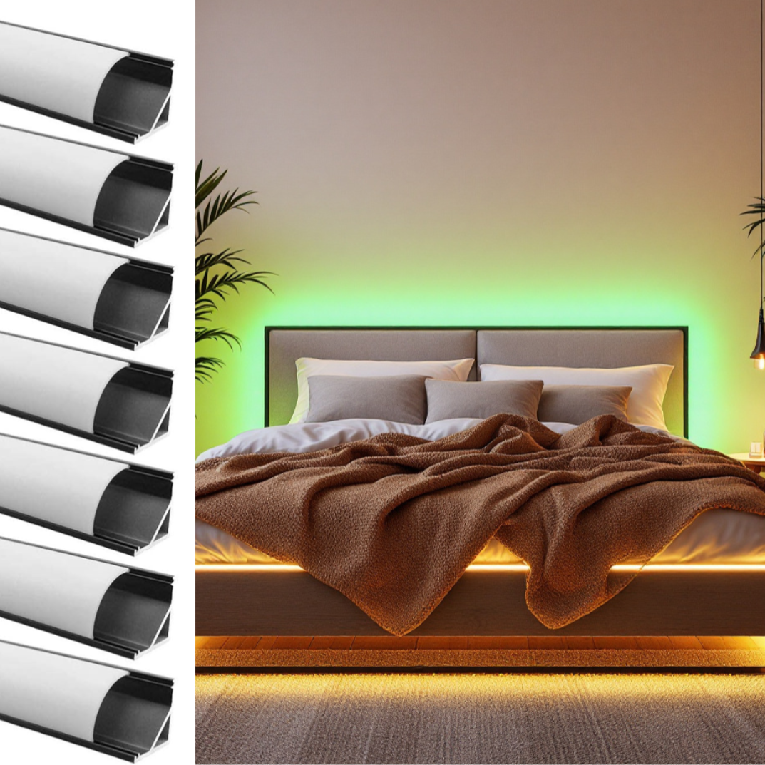 Profil Aluminiu de Colt 90 Grade Slim Negru cu Dispersor Alb Mat 2M