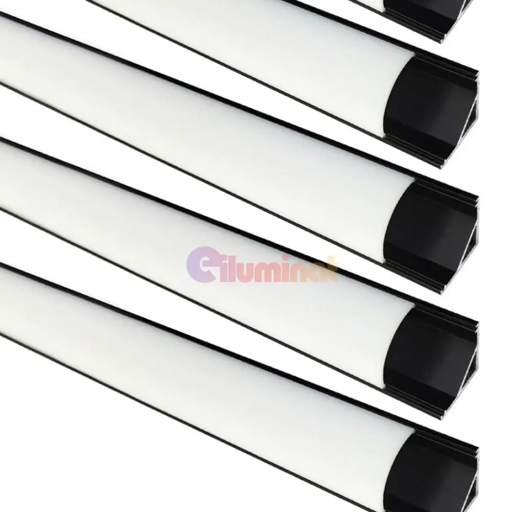 Profil Aluminiu de Colt 90 Grade Slim Negru cu Dispersor Alb Mat 2M