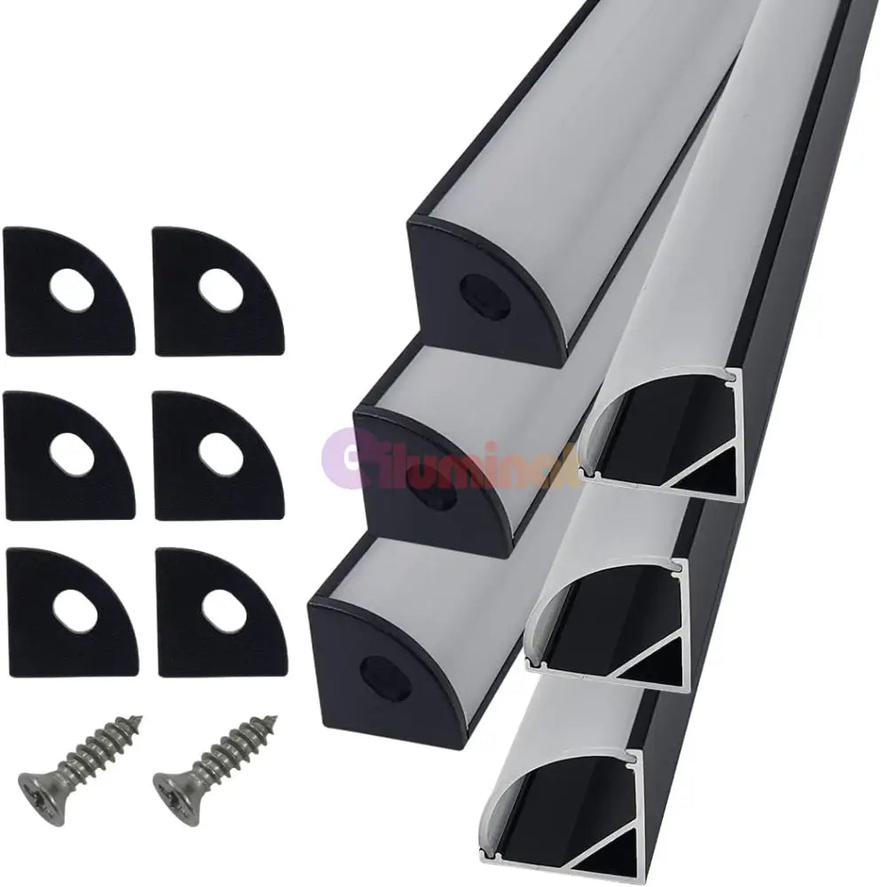 Profil Aluminiu de Colt 90 Grade Slim Negru cu Dispersor Alb Mat 2M