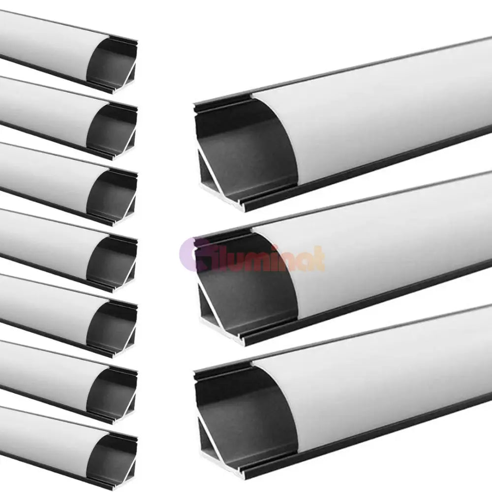 Profil Aluminiu de Colt 90 Grade Slim Negru cu Dispersor Alb Mat 2M