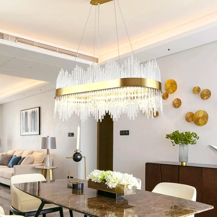 Lustra LED Suspendata CROWN Gold Cristal 80x30cm Echivalent 600W